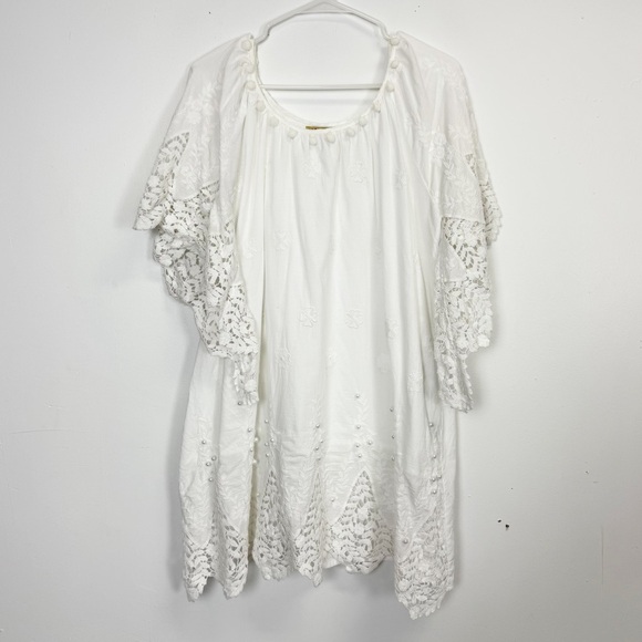 Karakorum Dress Womens Size M/L White Stripe Faux Pearl Lace Cotton - Picture 1 of 14